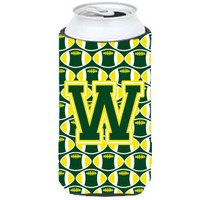 Letter W Football Green and Yellow Tall Boy Beverage Insulator Hugger CJ1075-WTBC