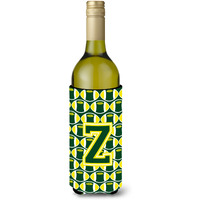 Letter Z Football Green and Yellow Wine Bottle Beverage Insulator Hugger CJ1075-ZLITERK