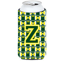 Letter Z Football Green and Yellow Tall Boy Beverage Insulator Hugger CJ1075-ZTBC