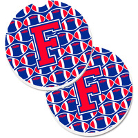 "Caroline's Treasures Letter F Football Harvard Crimson & Yale Blue Set of 2 Cup Holder Car Coasters CJ1076-FCARC, 2.56, Multicolor"