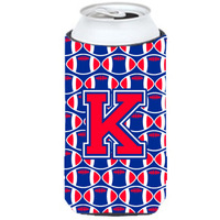 Letter K Football Crimson and Yale Blue Tall Boy Beverage Insulator Hugger CJ1076-KTBC
