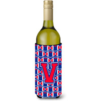 Letter V Football Crimson and Yale Blue Wine Bottle Beverage Insulator Hugger CJ1076-VLITERK