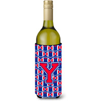 Letter Y Football Crimson and Yale Blue Wine Bottle Beverage Insulator Hugger CJ1076-YLITERK
