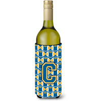 Letter C Football Blue and Gold Wine Bottle Beverage Insulator Hugger CJ1077-CLITERK