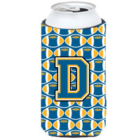 Letter D Football Blue and Gold Tall Boy Beverage Insulator Hugger CJ1077-DTBC