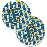 "Caroline's Treasures Letter F Football Blue & Gold Set of 2 Cup Holder Car Coasters CJ1077-FCARC, 2.56, Multicolor"