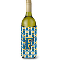 Letter F Football Blue and Gold Wine Bottle Beverage Insulator Hugger CJ1077-FLITERK