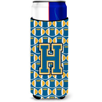 Letter H Football Blue and Gold Ultra Beverage Insulators for slim cans CJ1077-HMUK