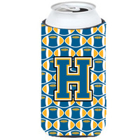 Letter H Football Blue and Gold Tall Boy Beverage Insulator Hugger CJ1077-HTBC