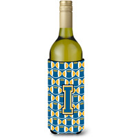 Letter I Football Blue and Gold Wine Bottle Beverage Insulator Hugger CJ1077-ILITERK