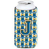 Letter J Football Blue and Gold Tall Boy Beverage Insulator Hugger CJ1077-JTBC