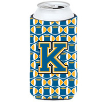 Letter K Football Blue and Gold Tall Boy Beverage Insulator Hugger CJ1077-KTBC
