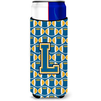 Letter L Football Blue and Gold Ultra Beverage Insulators for slim cans CJ1077-LMUK