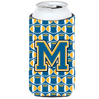 Letter M Football Blue and Gold Tall Boy Beverage Insulator Hugger CJ1077-MTBC