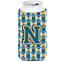 Letter N Football Blue and Gold Tall Boy Beverage Insulator Hugger CJ1077-NTBC