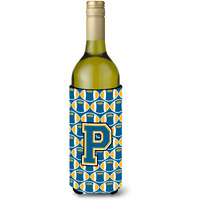 Letter P Football Blue and Gold Wine Bottle Beverage Insulator Hugger CJ1077-PLITERK