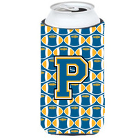 Letter P Football Blue and Gold Tall Boy Beverage Insulator Hugger CJ1077-PTBC