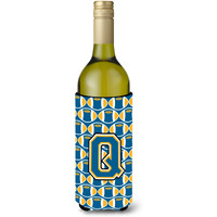 Letter Q Football Blue and Gold Wine Bottle Beverage Insulator Hugger CJ1077-QLITERK