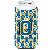 Letter Q Football Blue and Gold Tall Boy Beverage Insulator Hugger CJ1077-QTBC
