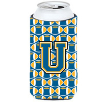 Letter U Football Blue and Gold Tall Boy Beverage Insulator Hugger CJ1077-UTBC