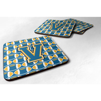 "Caroline's Treasures CJ1077-VFC Letter V Football Blue and Gold Foam Coaster (Set of 4), 3.5"", Multicolor"