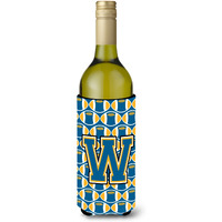 Letter W Football Blue and Gold Wine Bottle Beverage Insulator Hugger CJ1077-WLITERK