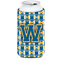 Letter W Football Blue and Gold Tall Boy Beverage Insulator Hugger CJ1077-WTBC