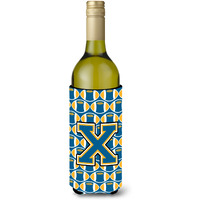 Letter X Football Blue and Gold Wine Bottle Beverage Insulator Hugger CJ1077-XLITERK