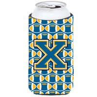 Letter X Football Blue and Gold Tall Boy Beverage Insulator Hugger CJ1077-XTBC