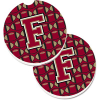 "Caroline's Treasures Letter F Football Garnet & Gold Set of 2 Cup Holder Car Coasters CJ1078-FCARC, 2.56, Multicolor"