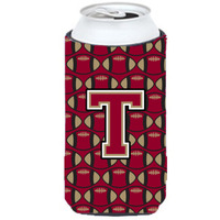 Letter T Football Garnet and Gold Tall Boy Beverage Insulator Hugger CJ1078-TTBC
