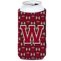 Letter W Football Garnet and Gold Tall Boy Beverage Insulator Hugger CJ1078-WTBC