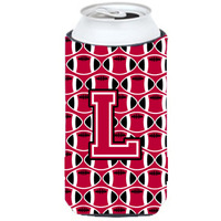 Letter L Football Crimson and White Tall Boy Beverage Insulator Hugger CJ1079-LTBC
