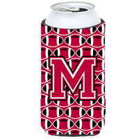 Letter M Football Crimson and White Tall Boy Beverage Insulator Hugger CJ1079-MTBC