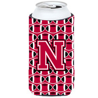 Letter N Football Crimson and White Tall Boy Beverage Insulator Hugger CJ1079-NTBC