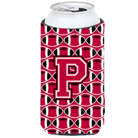 Letter P Football Crimson and White Tall Boy Beverage Insulator Hugger CJ1079-PTBC