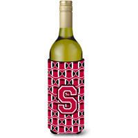 Letter S Football Crimson and White Wine Bottle Beverage Insulator Hugger CJ1079-SLITERK
