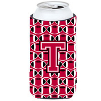 Letter T Football Crimson and White Tall Boy Beverage Insulator Hugger CJ1079-TTBC