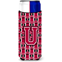 Letter U Football Crimson and White Ultra Beverage Insulators for slim cans CJ1079-UMUK