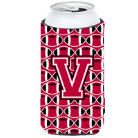 Letter V Football Crimson and White Tall Boy Beverage Insulator Hugger CJ1079-VTBC