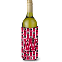 Letter W Football Crimson and White Wine Bottle Beverage Insulator Hugger CJ1079-WLITERK