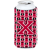 Letter X Football Crimson and White Tall Boy Beverage Insulator Hugger CJ1079-XTBC