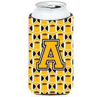 "Letter A Football Black, Old Gold and White Tall Boy Beverage Insulator Hugger CJ1080-ATBC"