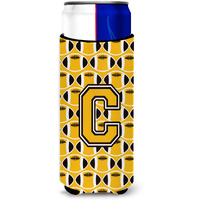 "Letter C Football Black, Old Gold and White Ultra Beverage Insulators for slim cans CJ1080-CMUK"