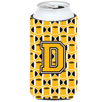 "Letter D Football Black, Old Gold and White Tall Boy Beverage Insulator Hugger CJ1080-DTBC"