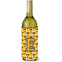 "Letter E Football Black, Old Gold and White Wine Bottle Beverage Insulator Hugger CJ1080-ELITERK"