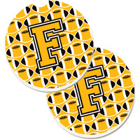 "Caroline's Treasures Letter F Football black, Old Gold & White Set of 2 Cup Holder Car Coasters CJ1080-FCARC, 2.56, Multicolor"