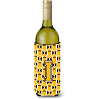 "Letter I Football Black, Old Gold and White Wine Bottle Beverage Insulator Hugger CJ1080-ILITERK"