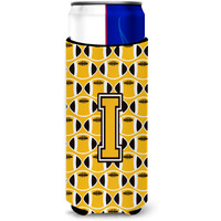 "Letter I Football Black, Old Gold and White Ultra Beverage Insulators for slim cans CJ1080-IMUK"