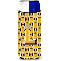 "Letter L Football Black, Old Gold and White Ultra Beverage Insulators for slim cans CJ1080-LMUK"